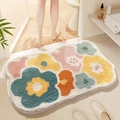 Irregular plush bath mat with colorful floral pattern in blue, yellow and pink - Colorful Flower Language