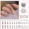 Rosa Ombré-Kunstnägel mit silbernem Glitzer, Strasssteinen und Schleifen-Details - Nude Pink Silber Glitzer Schleife (D174)