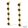 Orecchini pendenti a nappa dorata con cinque pietre di zircone nero sfaccettate tonde - Oro Zircone Nero(KDE542)