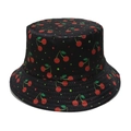 Damen Sommer Fischerhut mit Kirschprint in Schwarz für optimalen Sonnenschutz - M(56-58cm) / Schwarz