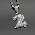 Silver iced out number 2 bubble pendant with sparkling crystals and rope chain - Number 2 / Pendant Only / Steel