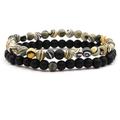 6mm distance bracelets set featuring matte black beads and yellow striped stone accents - Yellow Peacock Ore