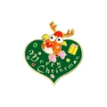 Enamel heart Christmas brooch with cartoon elk and Merry Christmas text in forest green - Heart Merry Christmas Reindeer (CZ0135-2)