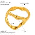 Detail of wavy 18K gold plated stainless steel ring with 17mm inner diameter specs - Irregular Wave Design(SR390G)
