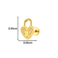 Titanium gold heart lock flat back earring with clear crystals, dimensions 0.94cm by 0.66cm - Heart Lock Style (T2581-8#) / Gold