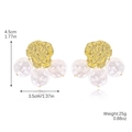 Bohemian gold hammered metal and pearl shell drop earrings for women, 4.5cm x 3.5cm size - Hammered Triple Disc Artificial Pearl Style (E1903-7)