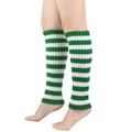 Winter knit leg warmers with vintage green and white striped pattern for JK fashion - Green and White Striped