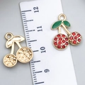 DIY cherry pendant set with gold textured finish and red crystal rhinestone variants - Drip Oil Red Rhinestone Cherry (23399)