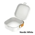 Portable storage box for cables and chargers in Nordic White with a leather handle - Multifunctional Box / Nordic White