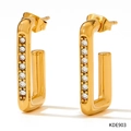 Gold plated stainless steel rectangular stud earrings with sparkling cubic zirconia pavé - Gold White Zirconia (KDE903)