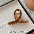 Eleganter Haarklammer aus Bernstein-Acetat mit Perlen, Länge ca. 8 cm, im Retro-Stil - Farbverlauf Karamell Perlen Haarklammer