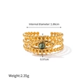 Bague ouverte dorée en acier inoxydable avec œil protecteur, pierre verte et anneau perlé - Mauvais Œil Or