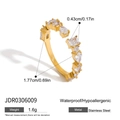 Detail view of 18K gold-plated stainless steel ring with zircon size and weight specs - Irregular Stone Open Style (JDR0306009)