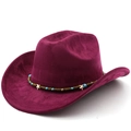 Detail eines burgunderroten Cowboyhuts aus Wildleder mit Boho-Seestern und Perlenband - M (56-58cm) / Burgunderrot