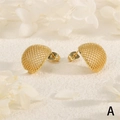 Macro detail of 18K gold plated hollow mesh stud earrings with fine bead texture - Gold (Dotted Mesh)