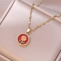 Elegant gold rose necklace with enamel flower pendant and zircon stones in a gift box - Gold
