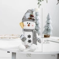 55cm Nordic plush snowman ornament in white velvet with grey sequin hat and scarf - Silver Broom Snowman Doll Sitting