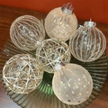 Set of 6 champagne swan lace Christmas ornaments with sequins and gold wire details - 8CM Mesh Champagne (6Pcs Box)