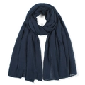 Deep blue crinkle cotton linen scarf with elegant drape texture on white background - 180*85CM / Navy Blue