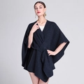 Women's knit poncho wrap in navy blue with a stylish knot design for autumn and winter - One Size / Navy Blue