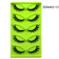 5 pairs of fluffy cat-eye false eyelashes in black with neon green packaging tray - 3D Dense Cross Style (3DMAO-13)