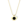 British retro titanium steel necklace featuring a gold fan pendant with black onyx stone - Snake Square Chain / Gold Black Glass