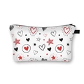White Valentine heart pattern cosmetic bag with black zipper and doodle star print - 4-White Graffiti Heart Star