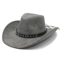 Grey faux suede western cowboy hat with turquoise beads and silver metal rivets - M (56-58cm) / Medium Grey