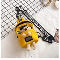 Lindo bolso de lona amarillo con oso de peluche y correa negra con letras blancas - Amarillo con osito