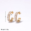 Golden C-shaped earrings with white zircon pavé setting and 22mm diameter for women - Gold-White Zircon