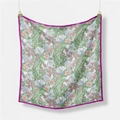 Elegant floral print square silk scarf for women featuring pink and blue flower patterns - Rose Red