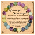 Handmade 8mm colorful tourmaline natural stone beaded friendship bracelet on gift card - 8mm Beads With Card / Multicolor Tourmaline