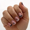 Uñas postizas francesas negras y rosas estilo Y2K con estrellas y corazones - Estilo de corazón de estrella negra francesa (JP3692)