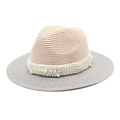 Close-up of elegant two-tone straw hat featuring luxurious pearl band detail - M (56-58cm) / Pink+Grey