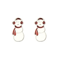 Christmas snowman stud earrings featuring white enamel and red scarf accents for women - A138-31 Snowman