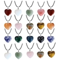 20pcs natural crystal heart pendants set with silver clips and black cords - Amethyst