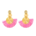 Bohemian fächerförmige Quastenohrringe aus goldenem Metall und zartrosa Seidenfaden - KC Gold Rosa (K-584)