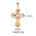 Cross pendant in gold finish with colorful zircon crystals and pink center stone - Oval Pink Center Colorful Gemstone Cross (D1007JC) / Pendant Only (No Chain)