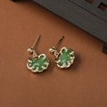 Chinese style Ruyi lock earrings in gold alloy with emerald green stones and diamonds - Ruyi Lock S3246
