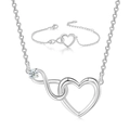 Silver jewelry set with hollow heart and infinity symbol pendant necklace and bracelet - Set (Necklace + Bracelet) / Silver