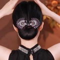 Pince à cheveux paon élégante avec pierres violettes et zircons sur base argent - Violet Noir Fusil