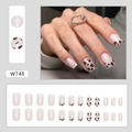 French leopard print press-on nails in creamy white with a short square shape and aurora finish - Aurora Leopard Glue Style (W748)
