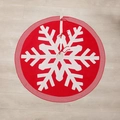 Red 120cm knitted Christmas tree skirt with large white snowflake patterns and ties - Red Large Snowflake