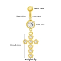 Piercing de nombril doré en acier avec croix en cristal et détails des dimensions - Style Croix Dorée (BR24090903-1)