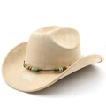 Dettaglio di un cappello da cowboy in camoscio con fascia decorativa in perline etniche - M (56-58cm) / Cammello Chiaro