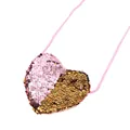 Detail of pink and gold sequin heart-shaped mini crossbody bag with a slim braided strap - Pink Gold