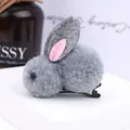 Cute gray plush bunny hair clip with soft felt ears and stable black metal duckbill base - Rabbit Hair Clip / Gray