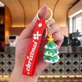 Green PVC Christmas tree keychain with red wrist strap and star pendant detail - Christmas Tree-5