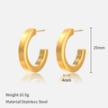 Pendientes de aro en C gruesos de acero inoxidable chapados en oro de 14K de 25mm - 07# Pendientes de Aro en Forma de C Dorados