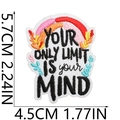 Detalle del parche bordado con cita motivacional y medidas de tamaño en centímetros - Patrón YOUR ONLY LIMIT IS YOUR MIND (X3SJ-075-30) / 1 Pieza